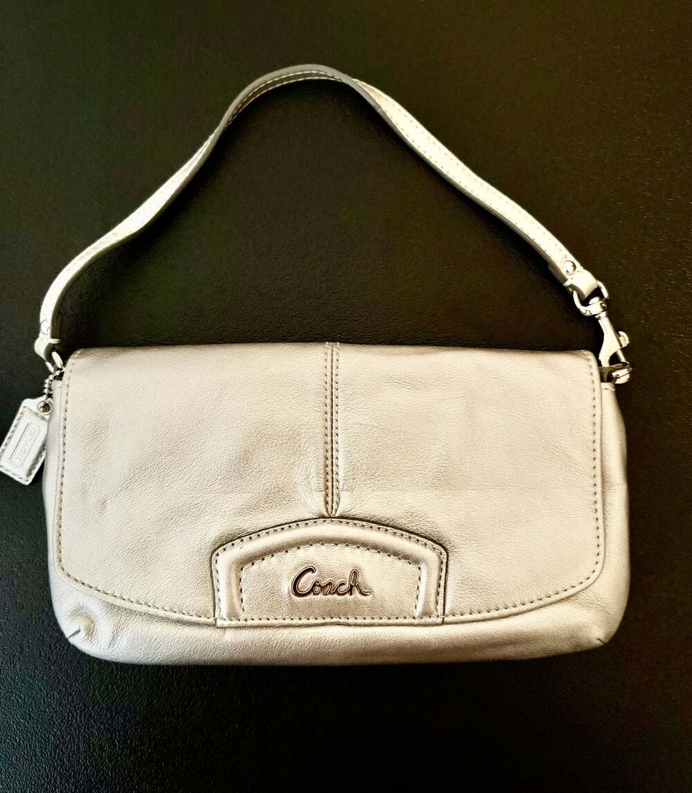 Coach Madison Metallic Silver Leather Large Wristlet Clutch Bag
